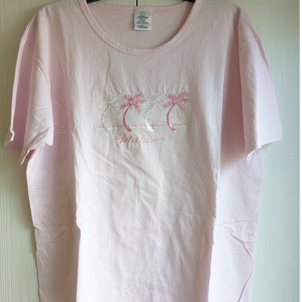 Cotton Soft Women's Short Sleeve Embroidered Maui Pink Cotton Top Size XL